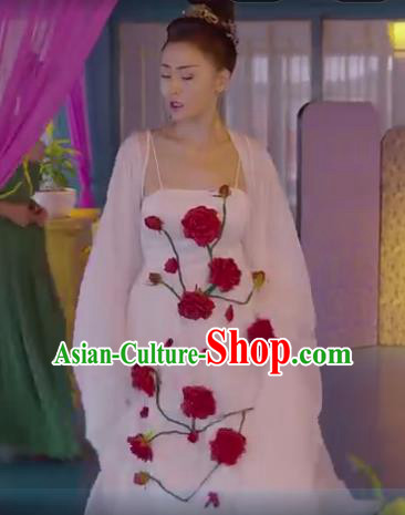 Chinese Ancient Crown Princess White Hanfu Dress Drama Go Princess Go Zhang Pengpeng Costume and Headpiece for Women