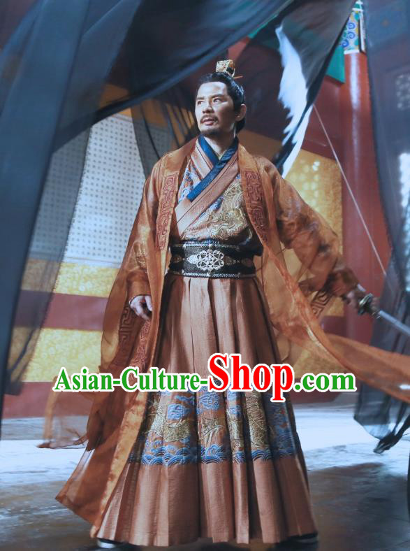 Chinese Ancient Ming Dynasty Royal Highness Clothing Historical Drama Tao Hua Jie Costume and Headpiece for Men