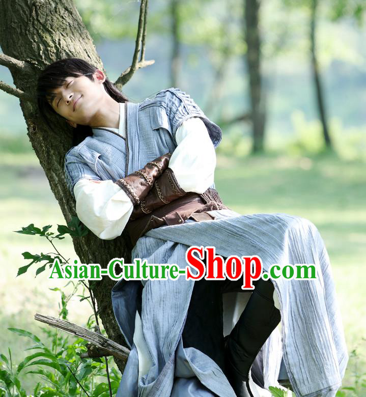 Chinese Ancient Swordsman Clothing Historical Drama Colourful Bone Costume and Headpiece for Men