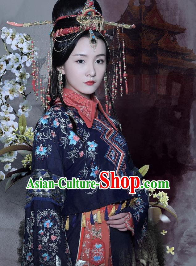 Drama Colourful Bone Chinese Ancient Royal Princess A Li Costume and Headpiece for Women