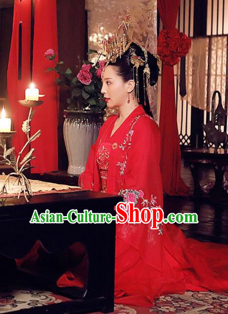 Drama Colourful Bone Chinese Ancient Royal Princess Wedding Costume and Headpiece for Women