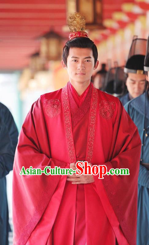 Chinese Ancient Crown Prince Ren Sheng Wedding Clothing Historical Drama Colourful Bone Costume and Headpiece for Men
