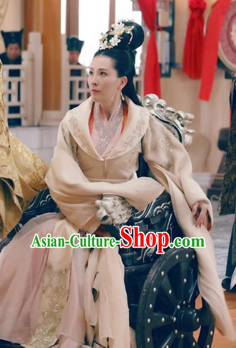 Drama Colourful Bone Chinese Ancient Queen Jia Hui Dress Costume and Headpiece for Women