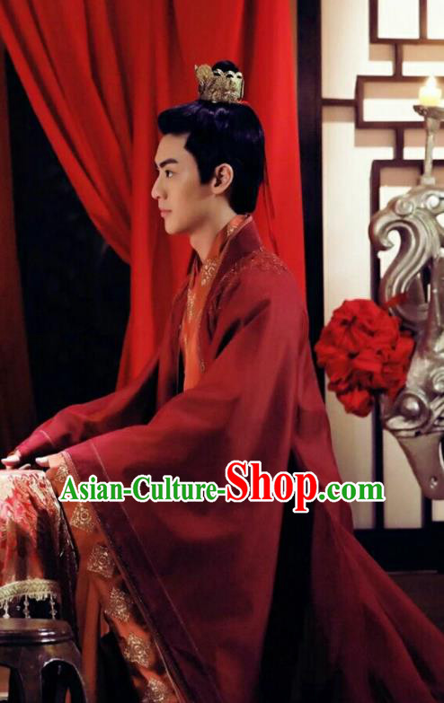 Chinese Ancient Prince Wedding Red Clothing Historical Drama Colourful Bone Costume and Headpiece for Men
