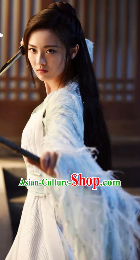 Chinese Ancient Female Swordsman Murong Jiu Hanfu Dress Drama Handsome Siblings Costume and Headpiece for Women