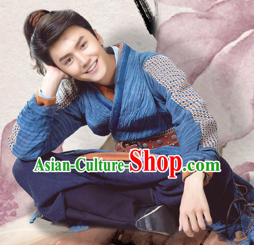 Chinese Ancient Pauper Swordsman Xiao Yuer Clothing Historical Drama Handsome Siblings Costume and Headpiece for Men