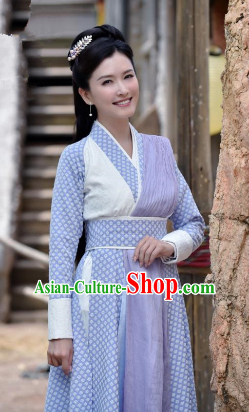 Chinese Ancient Female Swordsman Tu Jiaojiao Blue Hanfu Dress Drama Handsome Siblings Costume and Headpiece for Women