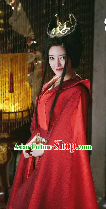 Chinese Ancient Swordswoman Xiao Mimi Red Hanfu Dress Drama Handsome Siblings Costume and Headpiece for Women