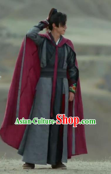 Chinese Ancient Young Swordsman Xiao Yuer Grey Clothing Historical Drama Handsome Siblings Costume and Headpiece for Men