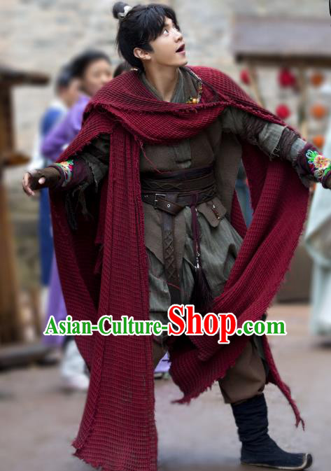 Chinese Ancient Swordsman Pauper Xiao Yuer Clothing Historical Drama Handsome Siblings Costume and Headpiece for Men