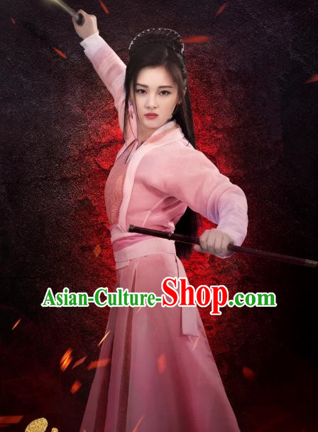 Chinese Ancient Swordswoman Murong Jiu Hanfu Dress Drama Handsome Siblings Costume and Headpiece for Women