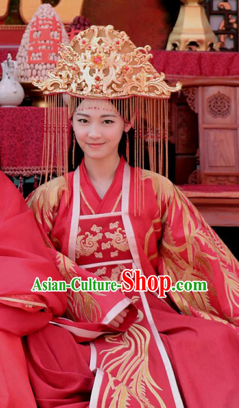 Chinese Ancient Wedding Red Hanfu Dress Drama Handsome Siblings Costume and Headpiece for Women