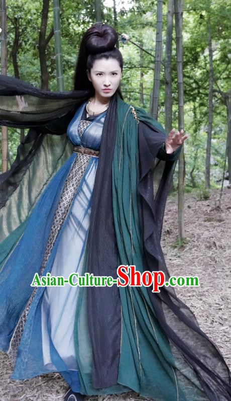 Chinese Ancient Swordsman Tu Jiaojiao Hanfu Dress Drama Handsome Siblings Costume and Headpiece for Women