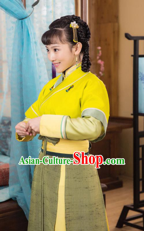 Chinese Historical Drama The Eternal Love Ancient Court Maid Jing Xin Costume and Headpiece for Women