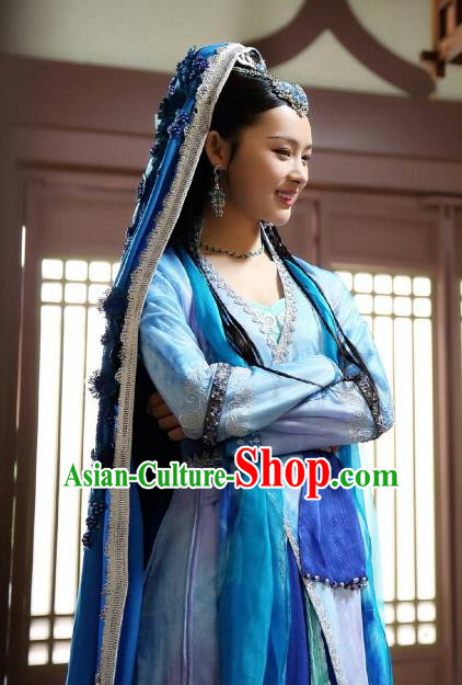 Chinese Historical Drama The Eternal Love Ancient Court Princess Lan Yexi Costume and Headpiece for Women