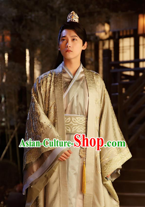 Chinese Ancient Crown Prince Mo Liancheng Golden Clothing Historical Drama The Eternal Love Costume and Headwear for Men