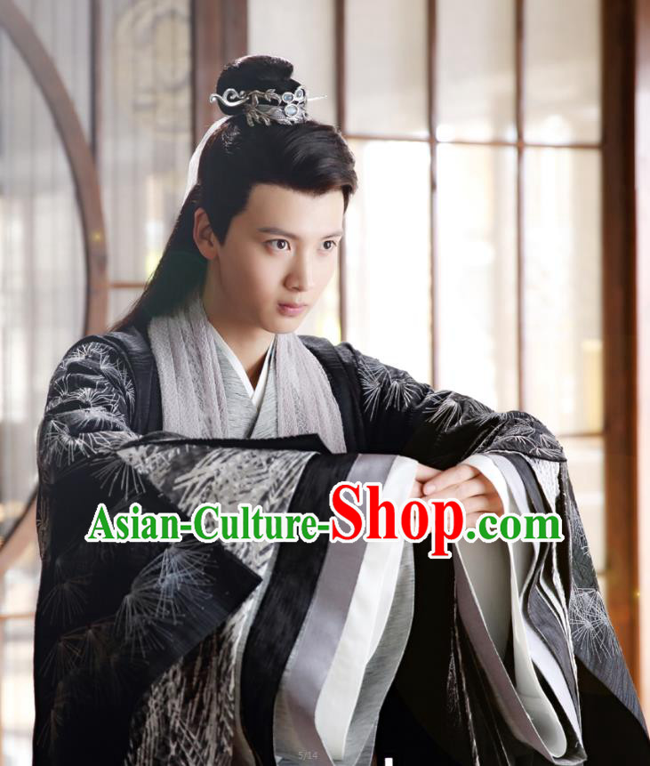 Chinese Ancient Adviser Liu Shang Black Clothing Historical Drama The Eternal Love Costume and Headwear for Men