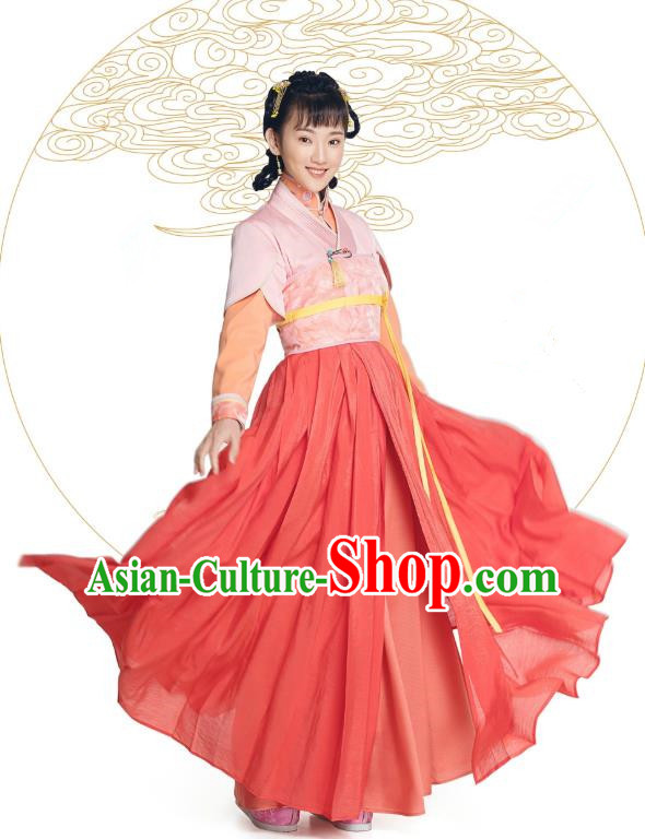 Chinese Historical Drama The Eternal Love Ancient Maidservant Jing Xin Costume and Headpiece for Women