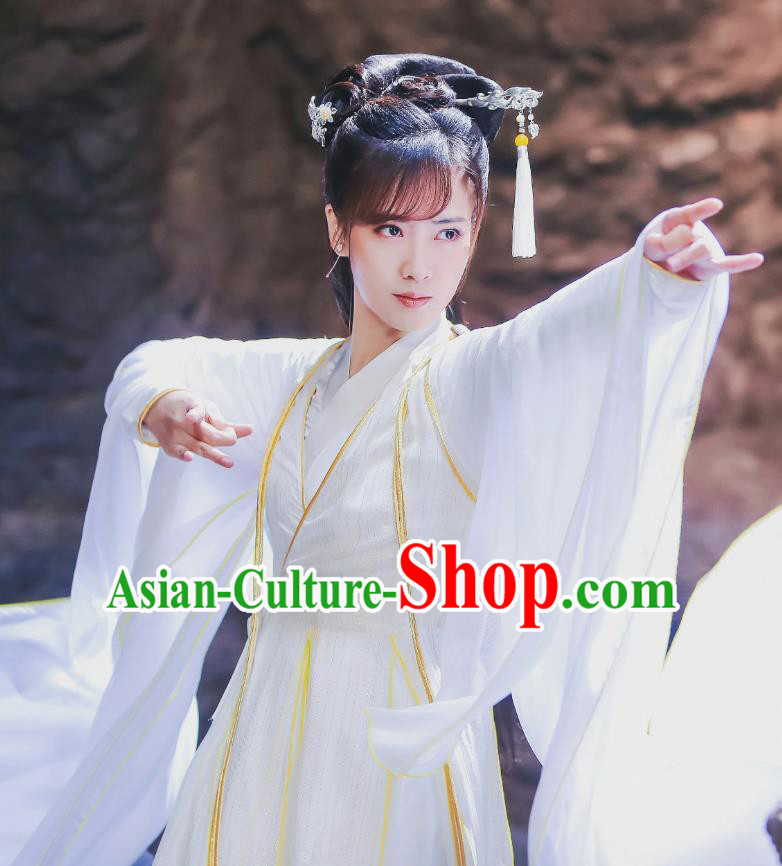 Chinese Historical Drama Swords of Legends Ancient Female Swordsman A Ruan Costume and Headpiece for Women