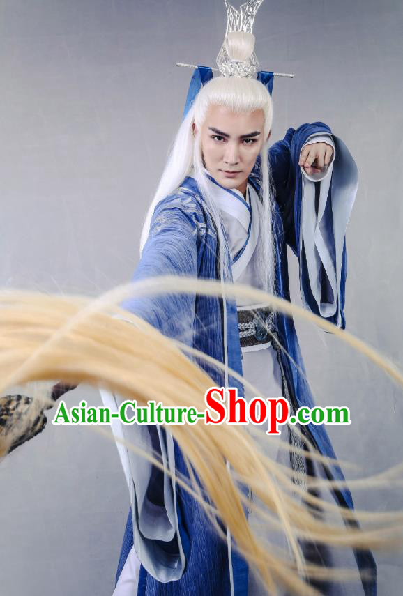 Swords of Legends Chinese Ancient Taoist Priest Yu Qi Clothing Historical Drama Costume and Headwear for Men