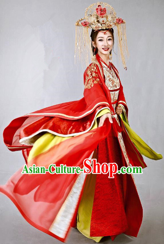 Chinese Historical Drama Swords of Legends Ancient Princess Zhaoning Wedding Costume and Headpiece for Women