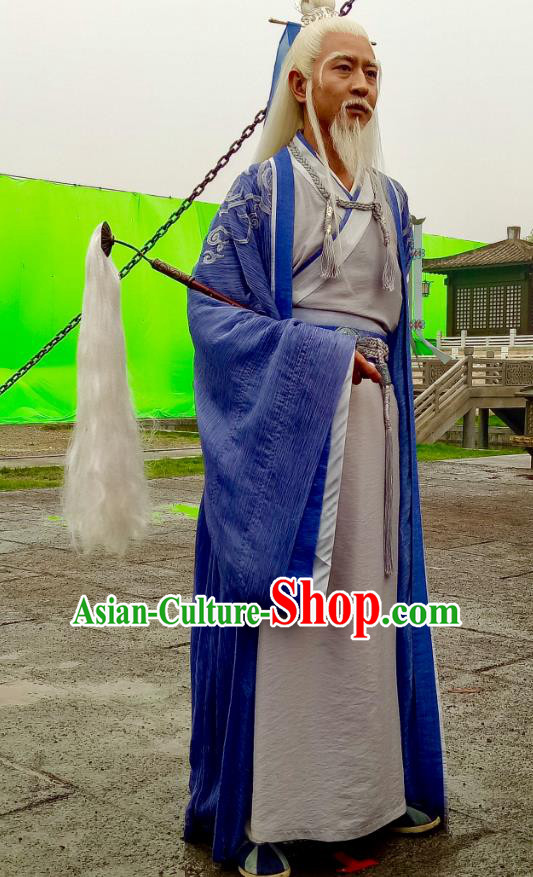 Swords of Legends Chinese Ancient Taoist Priest Qinghe Clothing Historical Drama Costume and Headwear for Men