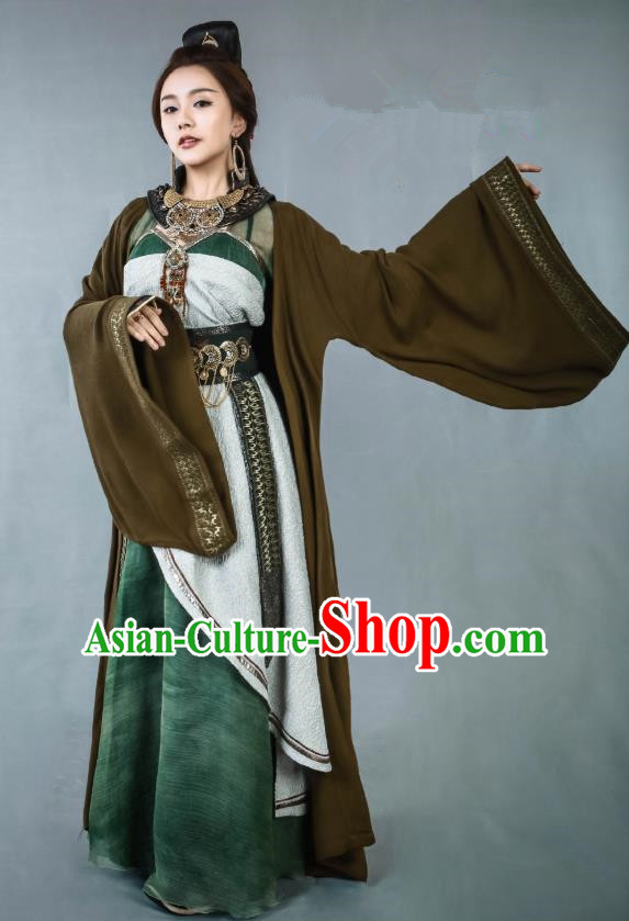 Chinese Historical Drama Swords of Legends Ancient Female Flamen Hua Yue Costume and Headpiece for Women