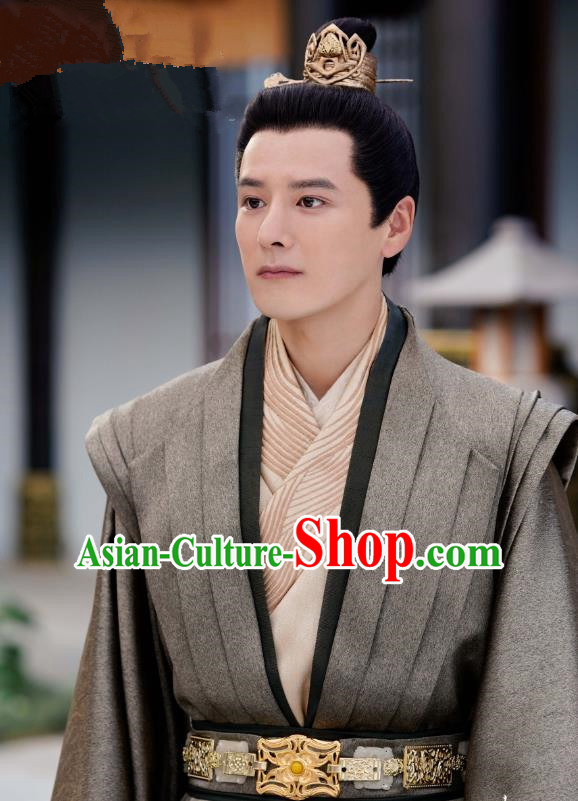 Chinese Drama Princess Silver Ancient Prince Fu Chou Historical Costume and Headwear for Men