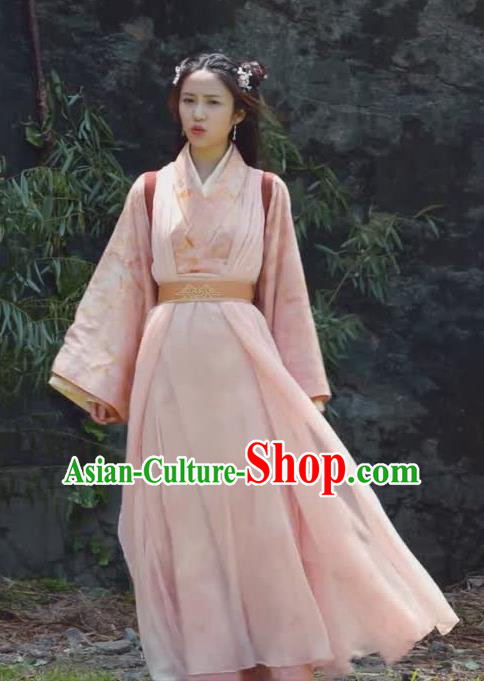 Chinese Ancient Maidservants Historical Drama Princess Silver Pink Costume and Headpiece for Women