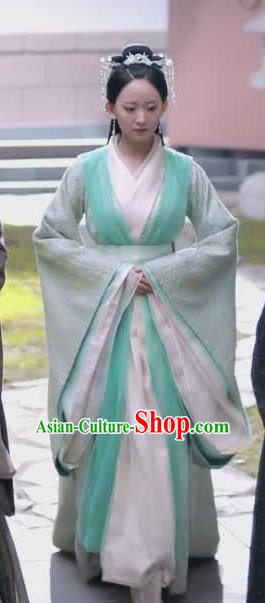 Chinese Ancient Royal Princess Zhao Yun Green Hanfu Dress Historical Drama Princess Silver Pink Costume and Headpiece for Women