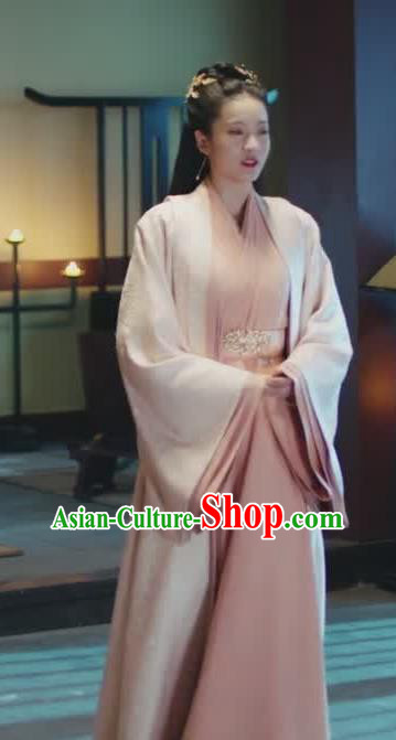 Chinese Ancient Palace Princess Rong Le Pink Historical Drama Princess Silver Costume and Headpiece for Women