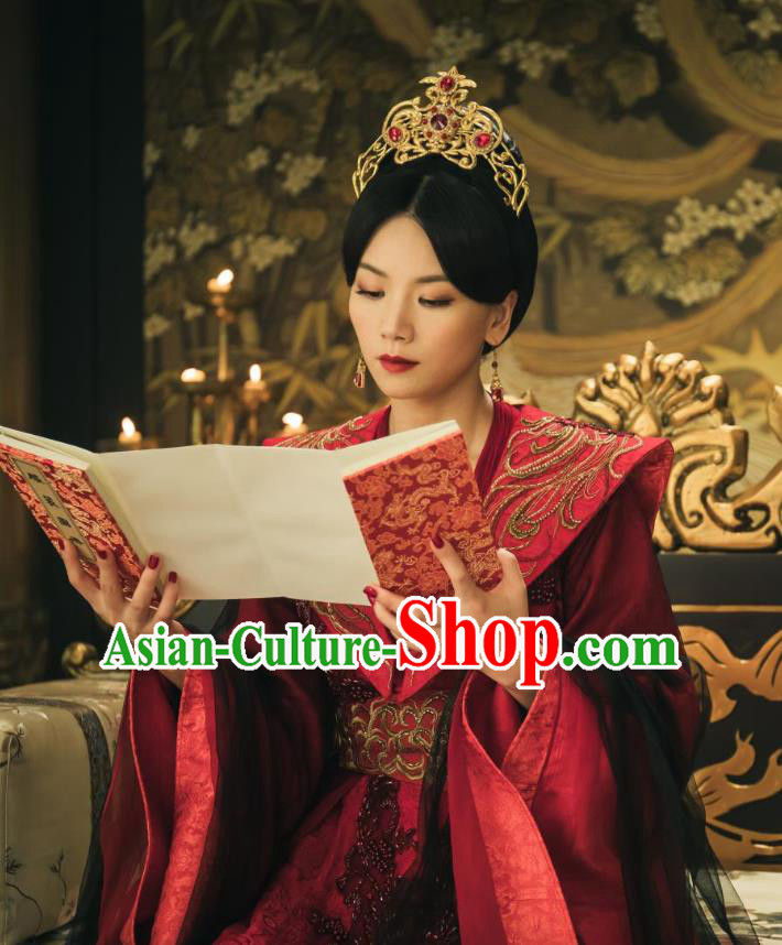 Chinese Ancient Court Empress Zheng Shujun Red Hanfu Dress Historical Drama Legend of the Phoenix Costume and Headpiece for Women