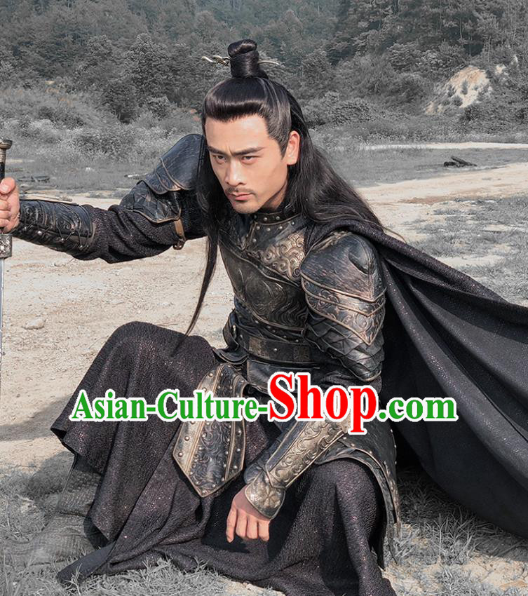 Chinese Drama Legend of the Phoenix Ancient General Yan Kuan Armor Historical Costume and Headwear for Men