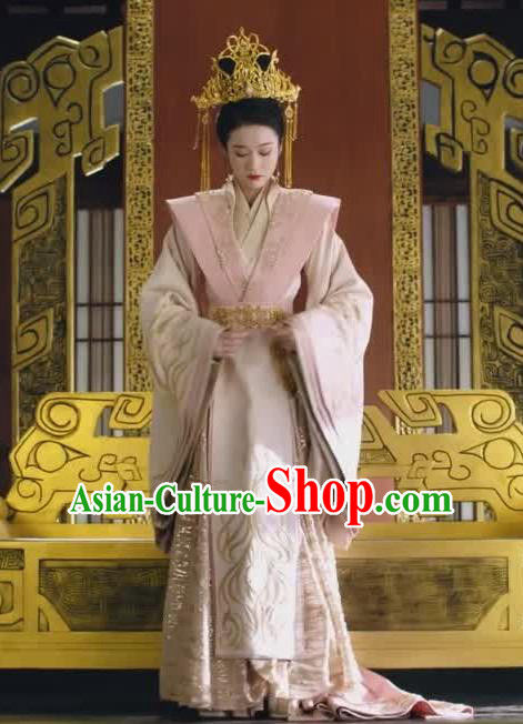 Chinese Ancient Royal Empress Rong Le Pink Historical Drama Princess Silver Costume and Headpiece for Women