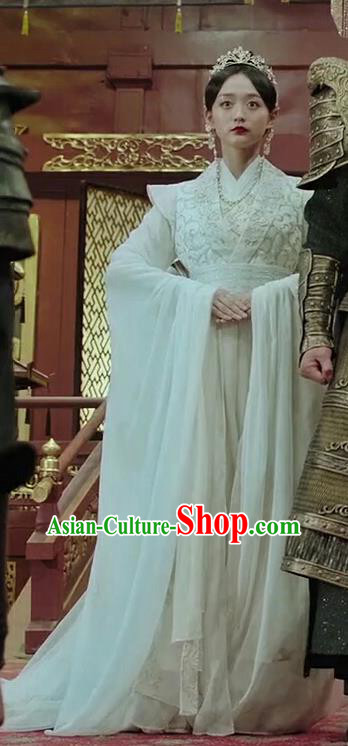 Chinese Ancient Royal Consort Ye Ningzhi White Hanfu Dress Historical Drama Legend of the Phoenix Costume and Headpiece for Women