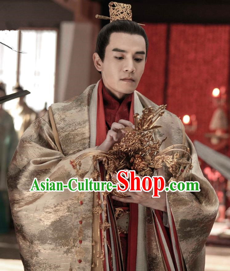 Drama Princess Silver Chinese Ancient Prince Fu Chou Historical Costume and Headwear for Men