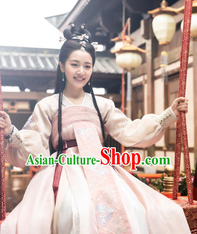 Chinese Ancient Palace Princess Li Mingyue Hanfu Dress Historical Drama The Love By Hypnotic Costume and Headpiece for Women