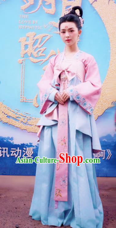 Chinese Ancient Palace Princess Kang Le Dress Historical Drama The Love By Hypnotic Costume and Headpiece for Women