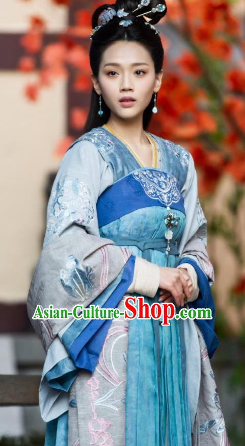 Chinese Ancient Tang Dynasty Noble Princess Li Mingyue Hanfu Dress Historical Drama The Love By Hypnotic Costume and Headpiece for Women
