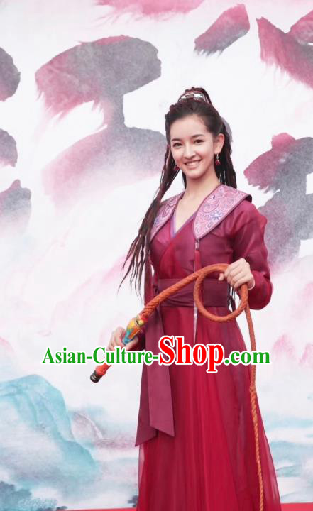 Chinese Ancient Female Swordsman Lu Renyi Hanfu Dress Historical Drama Lovely Swords Girl Costume and Headpiece for Women