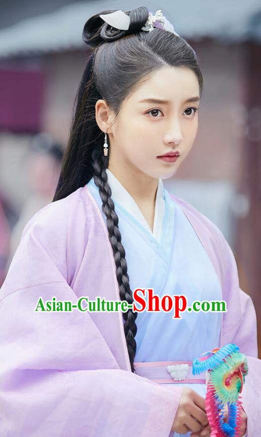 Chinese Ancient Noble Lady Yu Shengyou Hanfu Dress Historical Drama Lovely Swords Girl Costume and Headpiece for Women