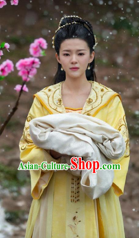 Chinese Ancient Princess Kang Le Yellow Hanfu Dress Historical Drama The Love By Hypnotic Costume and Headpiece for Women