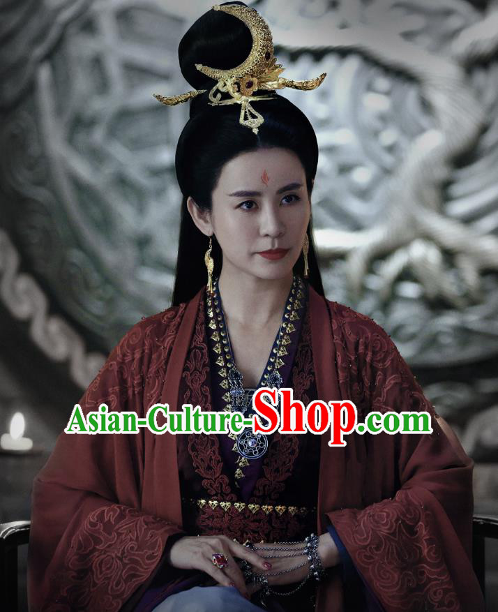 Chinese Ancient Female Hierarch Hua Lian Hanfu Dress Historical Drama Listening Snow Tower Costume and Headpiece for Women