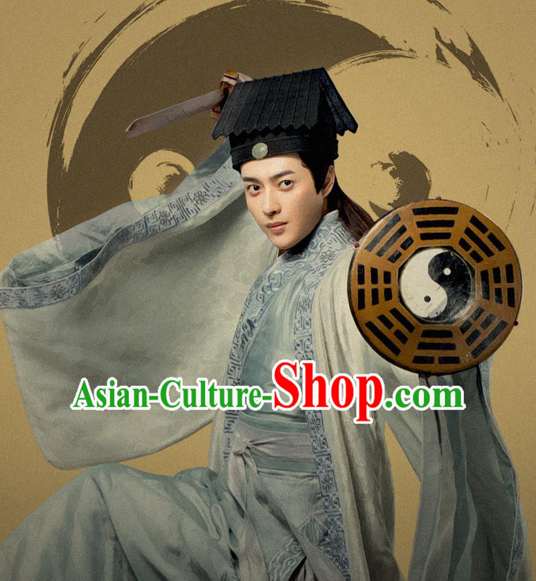 Drama Under the Power Chinese Ancient Ming Dynasty Taoist Priest Lan Qingxuan Costume and Headpiece Complete Set