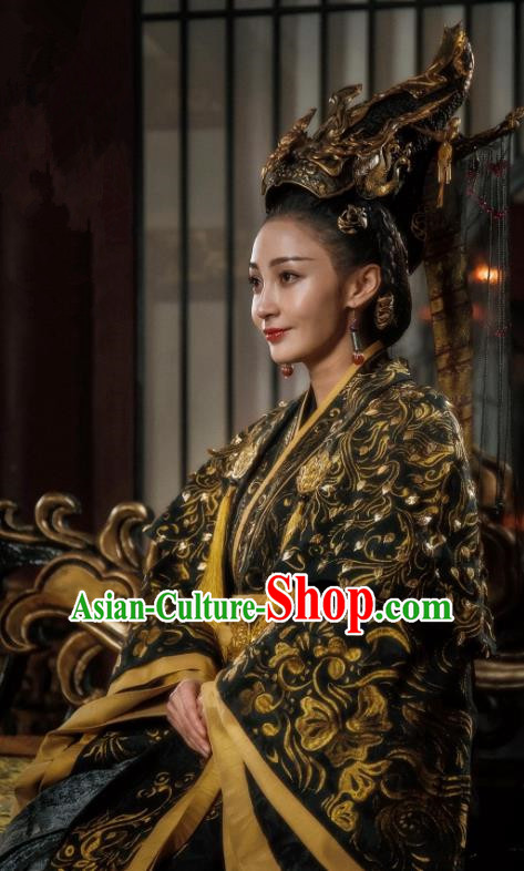 Chinese Ancient Queen Ye Zhen Dress Historical Drama Sword Dynasty Yao Di Costume and Headpiece for Women