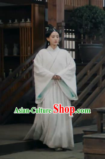 Chinese Ancient Female Swordsman White Dress Historical Drama Sword Dynasty Gongsun Qianxue Costume and Headpiece for Women