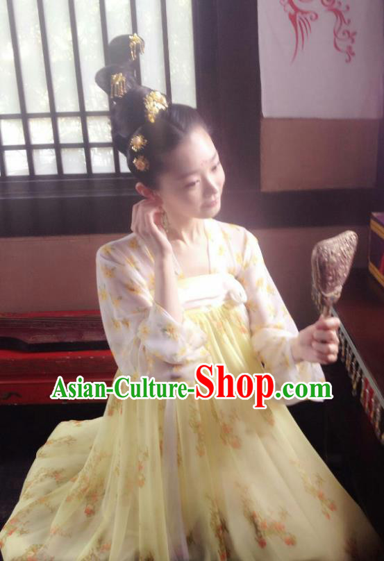 Chinese Ancient Tang Dynasty Noble Lady Dress Historical Drama Dagger Mastery Wan Yan Costume and Headpiece for Women