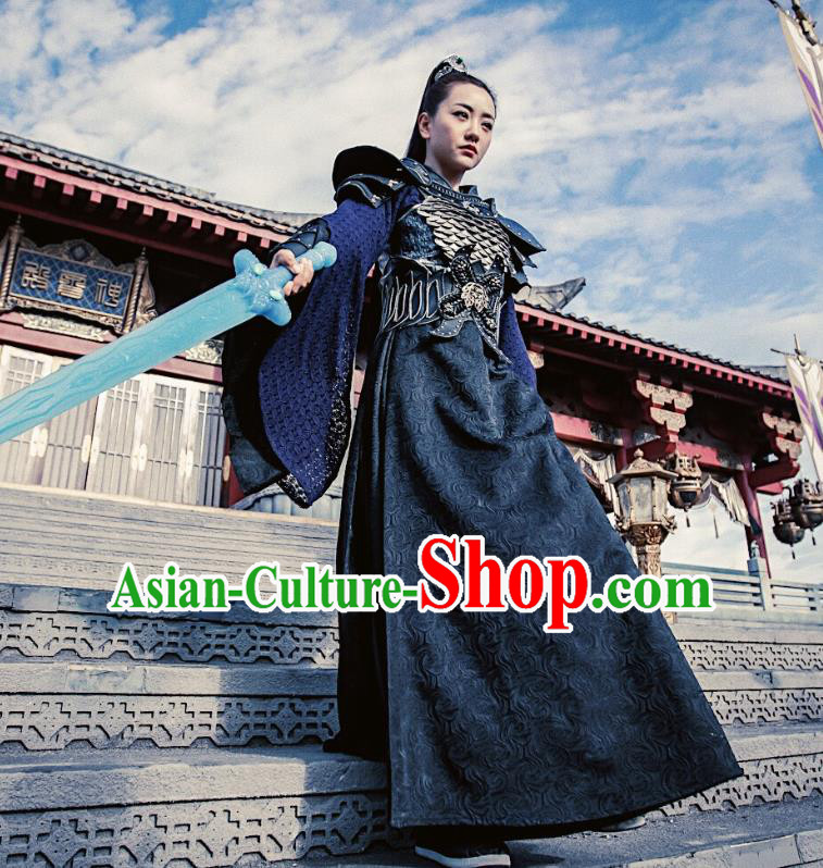 Chinese Ancient Female Swordsman Ling Xi Dress Historical Drama Demon Catcher Costume and Headpiece for Women