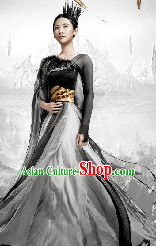 Chinese Ancient Female Swordsman Fairy Jiu You Dress Historical Drama The Great Ruler Costume and Headpiece for Women