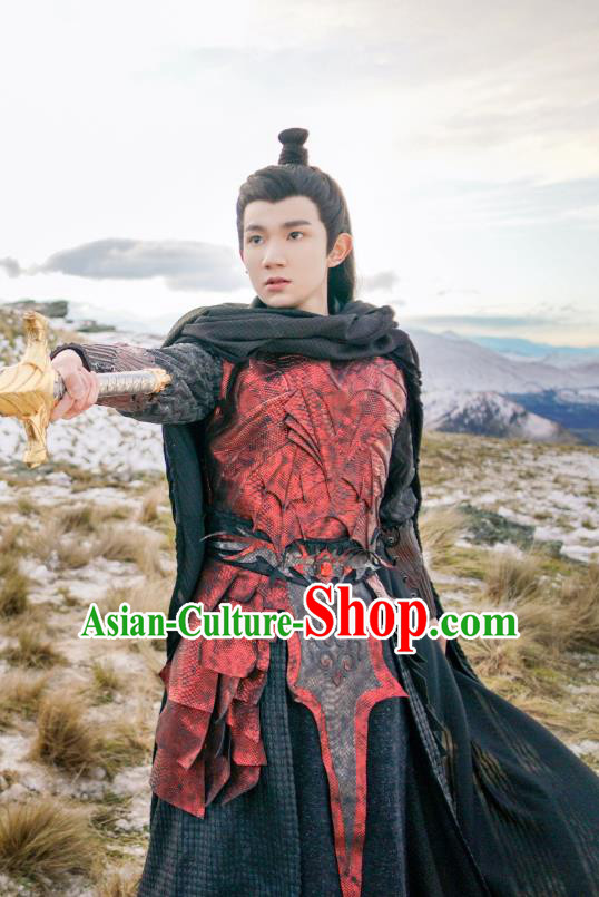 Drama The Great Ruler Chinese Ancient Swordsman Young Knight Mu Chen Costume and Headpiece Complete Set